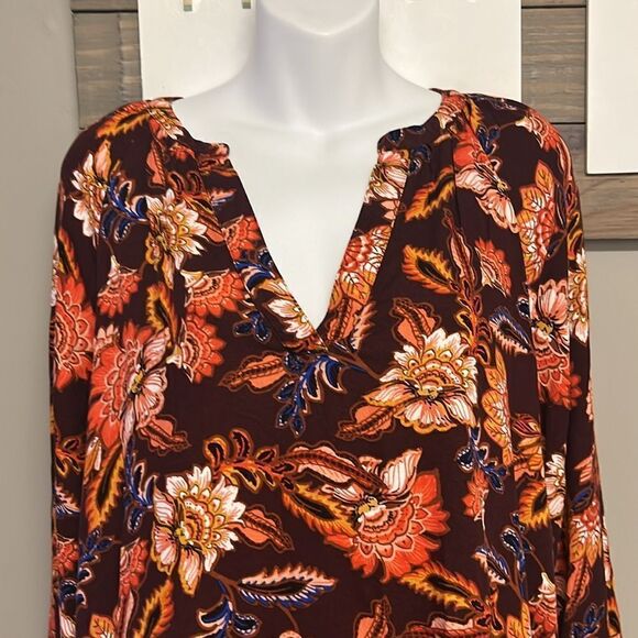 Old Navy Autumn Fall V Neck Long Sleeve Flowy Boho Rayon Blouse- Medium - Picture 4 of 13